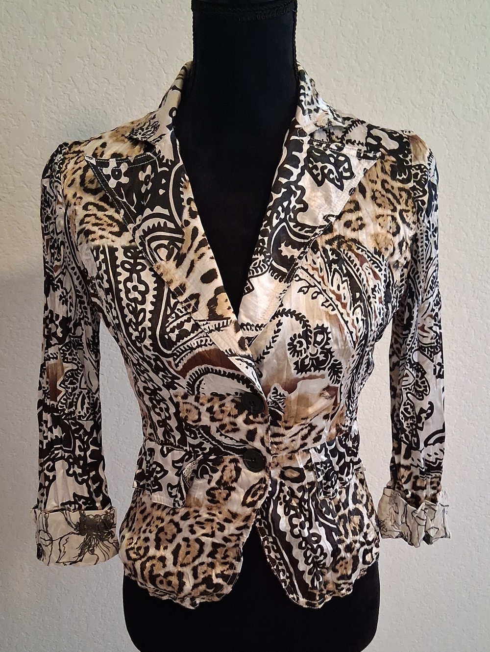 Womens Neutral Animal Print Blazer Top
